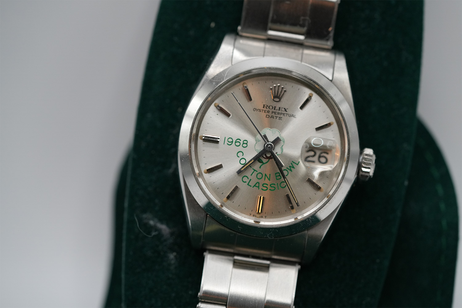 Dial detail on a vintage bowl game watch Historic bowl game watch dial detail